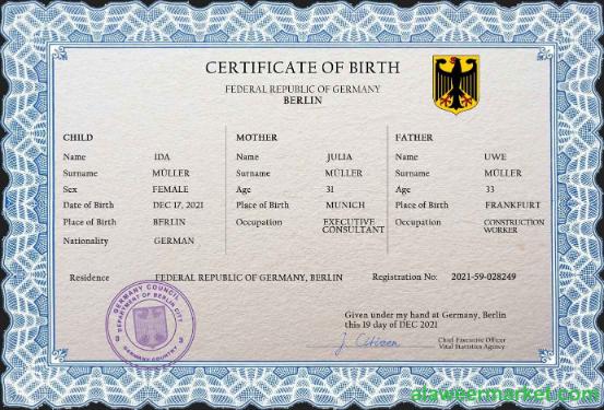 Germany vital record birth certificate PSD template